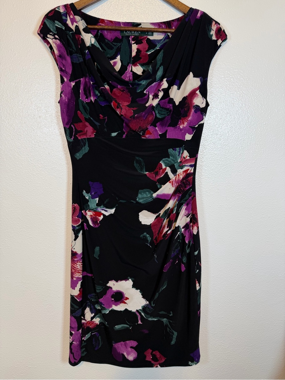 Lauren Ralph Lauren Floral Print Cap Sleeves Sheath Dress Black Size 8